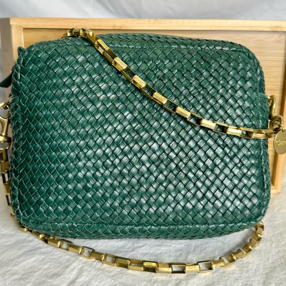 Clare V Handbags - CLARE V Midi Sac Basketweave Leather Emerald Green Evergreen Crossbody Bag